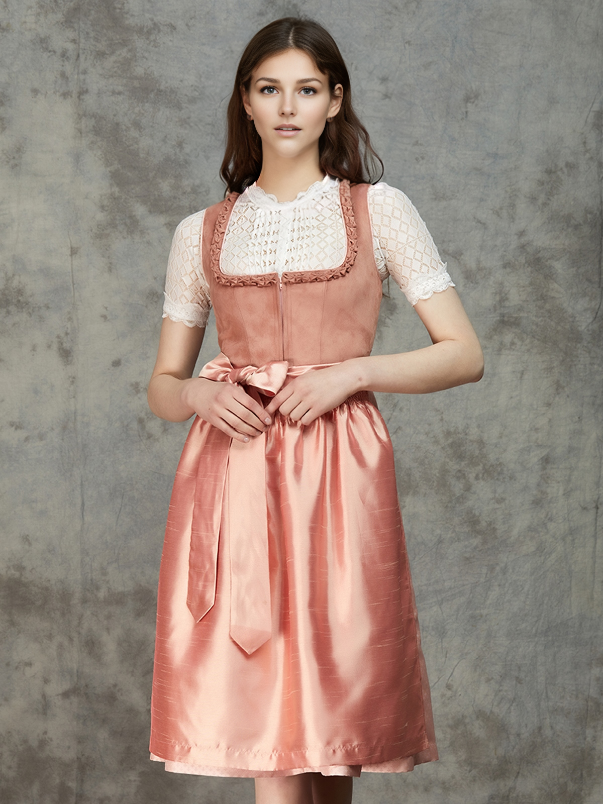 Dirndlbluse Spitze Langarm in Rosa